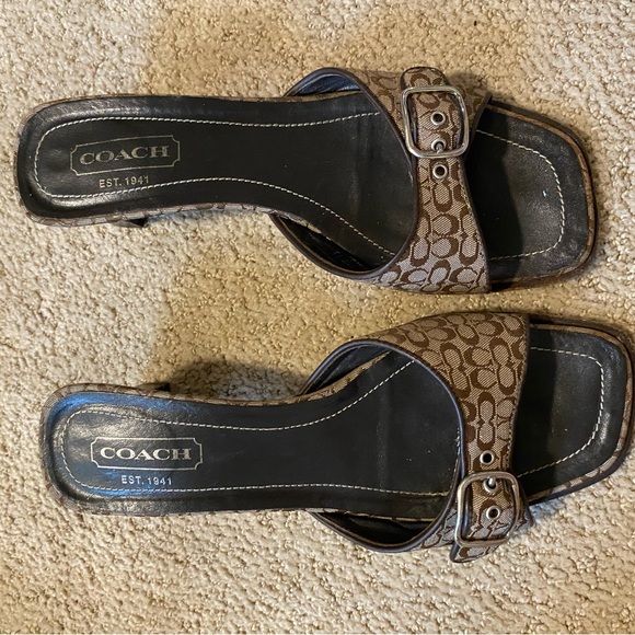 Authentic Vintage Coach Y2K square toe mule clog heels logo canvas - Picture 2 of 6